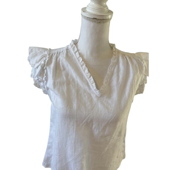 J McLaughlin Linen Blend Flutter Cap sleeve Top White S - Picture 3 of 7